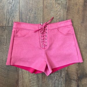 Faux Suede Lace Up Shorts